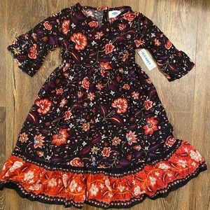 Old Navy Black and Red Floral Long Sleeve Dress